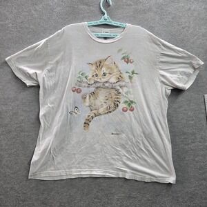 The Mountain Men Shirt 3XL White Graphic Cutie Kitten Cherry Short Sleeve